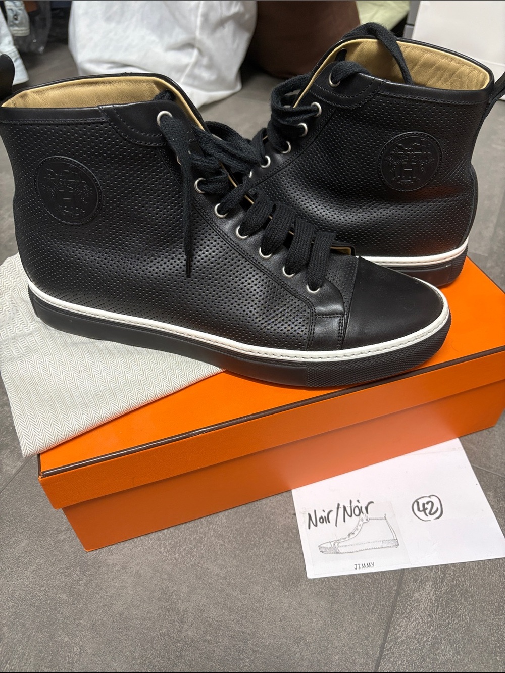 Authentic Like New Hermes Jimmy High Top Perforated Sneaker